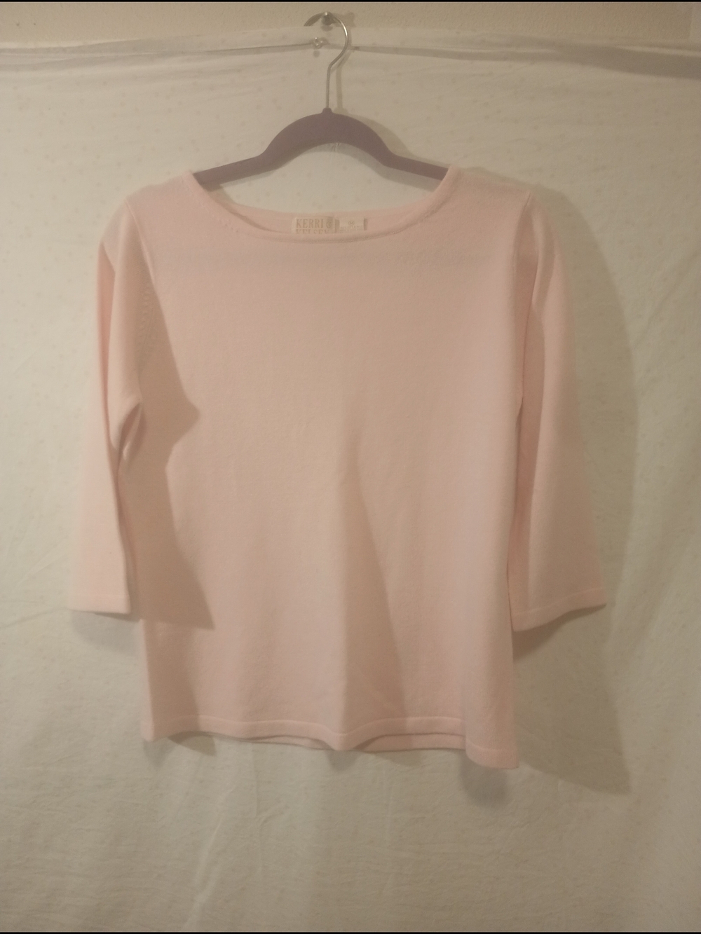 Kerri & Kelsey Light Pink Boat Neck Sweater Medium 3/4 Sleeve Soft Knit Top